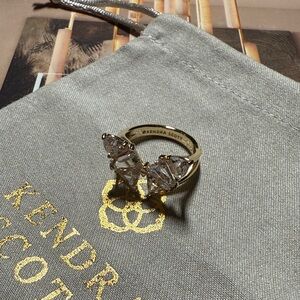 Kendra Scott Blair Butterfly Clear Crystal Gold Ring size 8